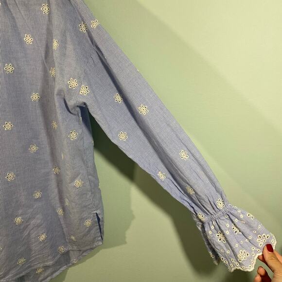 Sanctuary Blue Striped All Over Eyelet Flowers Oversized Button Up Blouse Size S - Picture 7 of 8